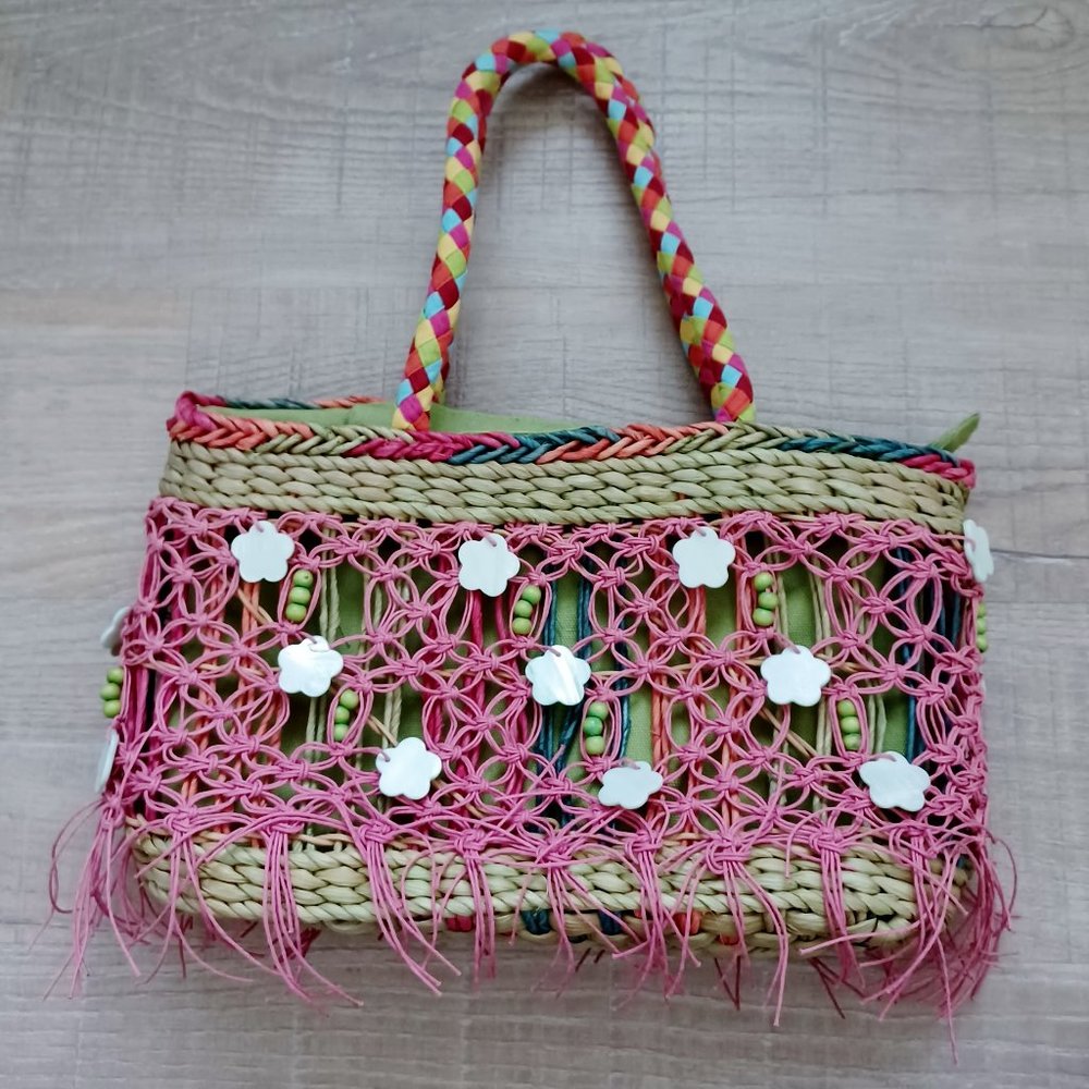 NWOT Boho Small Beach Shoulder Bag Purse Tote Zip Closure